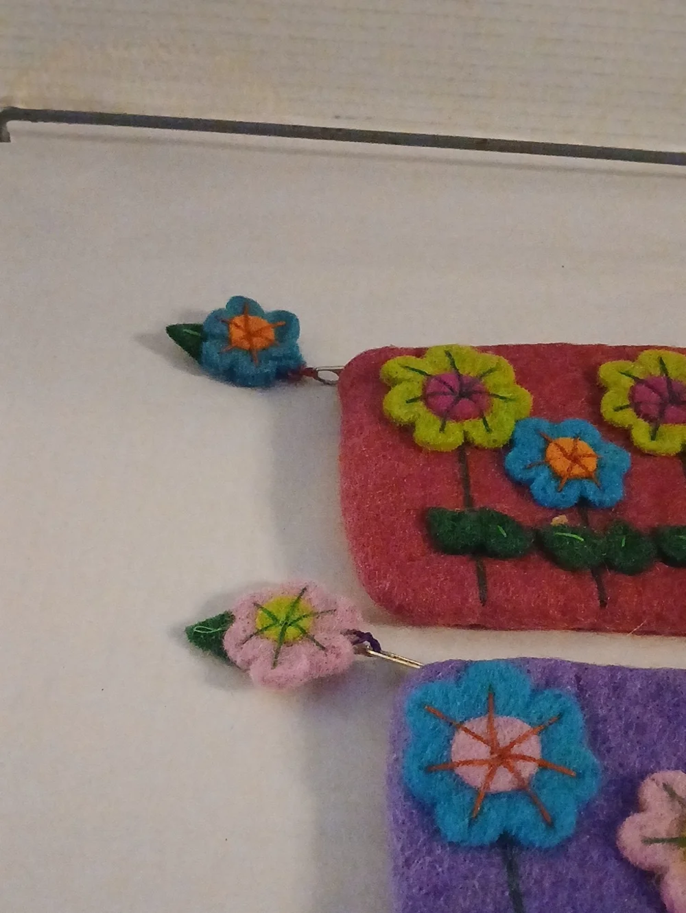 Vintage Bright Floral Felt Clutch Pair - Purple & Coral